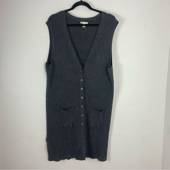 Cato Women’s Grau Ribbed Knit Longline Duster Vest Minimalist Academia Size 24W - Picture 1 of 10